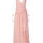 Chiffon Backless Sexy Maxi Dress Women Elegant Pink V Neck Sleeveless Ruched High Split Bodycon Club Party Long Dress