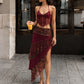 Leopard Patchwork Tassel 2 Piece Set Women Sexy Backless Halter Bandages Tank Top+Irregular Hem Skirt Hottie Clubwear