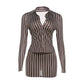 Stripes Print 2-Piece Set Women Tracksuit Crop Blouse+Peach Hip Skirts Matching Streetwear Office Elegant Outfits