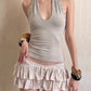 False Button Decoration Vest Women Halter Backless v-Neck Simple Summer Fashion Music Festival Elasticity Streetwear