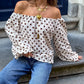 Off Shoulder Tops Elegant Women Long Sleeve Brown Polka Dot Y2K Retro Fashion Blouse Shirts Party Spring Fall Streetwear