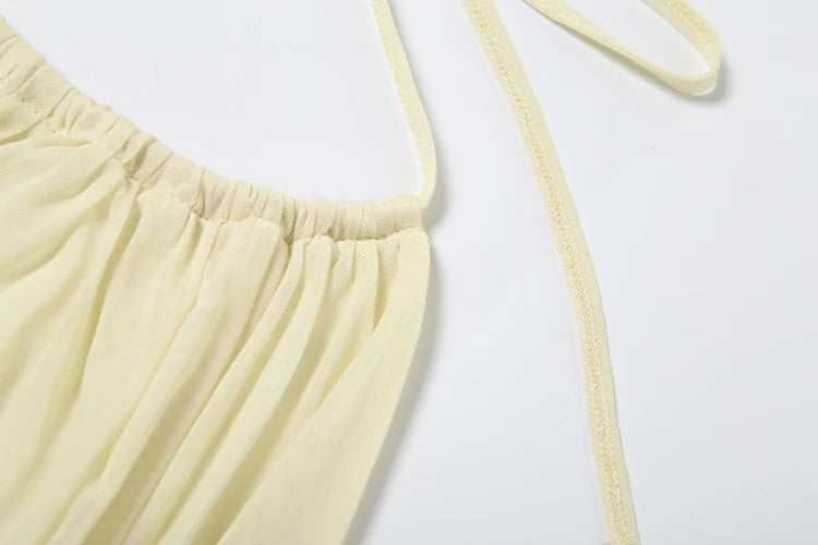 Mesh Patchwork Mini Dress Women Lace-Up Halter Sexy Backless Pearl Tassel Midnight Club Party Ruched Elegant Outfits