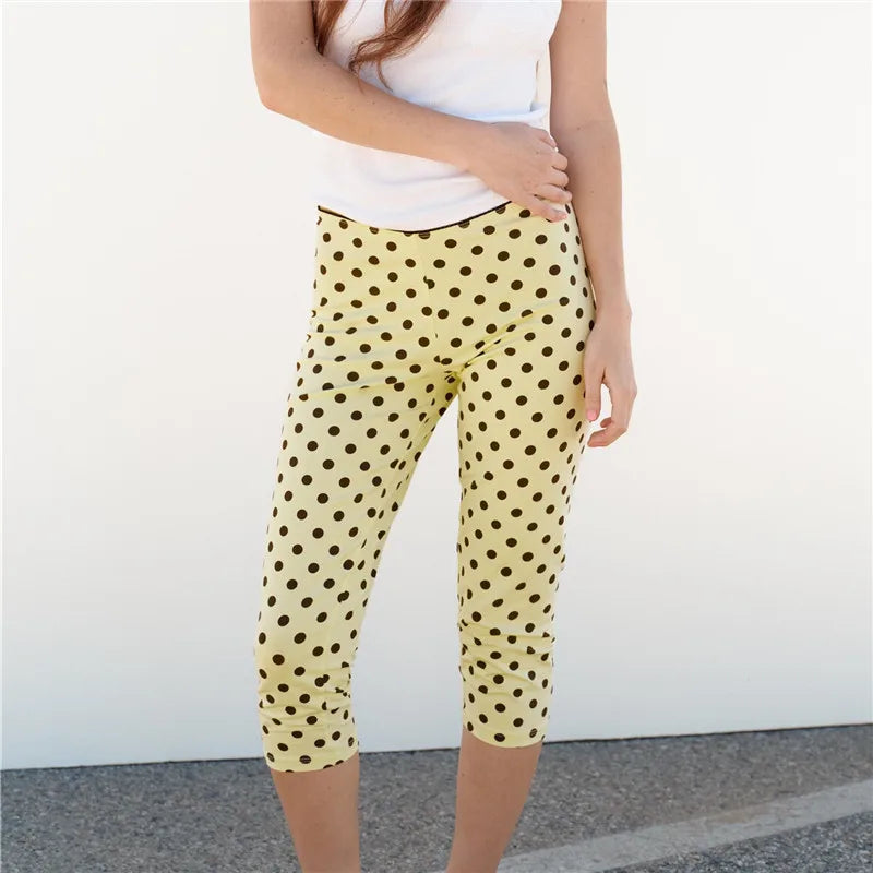 Y2K Retro Polka Dot Skinny Capri Pants Women Elastic Low Waist Slim Fit Mid Calf Leggings Casual Daily Cropped Trousers