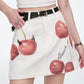 2025 Spring New Arrivals Y2K Original Cherry Printed Denim Skirt Women's Cotton A-Line Mini Skirt(Gift belt)