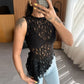 Sleeveless Asymmetrical Tops for Woman Clothing Sexy Summer See Through Lace Shirts & Blouses
