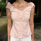 Ruffles Hem Babydoll Vest Women Fairy Grunge Y2K T-shirts Button Front Cap Sleeve Crop Top Vinatge E-Girls Aesthetic Tee