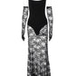 Women Mesh Lace Sexy Maxi Dress Sleeveless See‑Through Long Dress With Lace Gloves Evening Party Club Bodycon Dresses