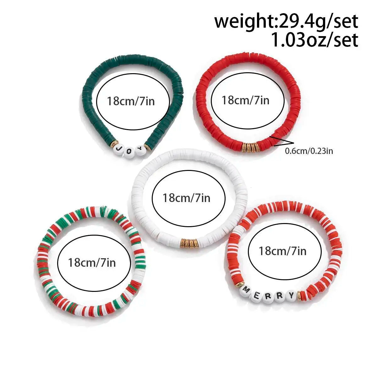 5 Pcs Women's Christmas Series Polymer Clay Bracelet Set Stackable CCB Beaded Fashion Charm Jewelry Accessories