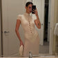 Button Hollow Short Sleeve Maxi Dress White Black Vintage Elegant Dresses for Women Clothes 2026