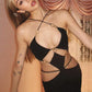Strapless Metal Ring Cut Out Maxi Dress Women Black Halter Low Cut Backless Hollow Out Bodycon Sexy Party Long Dress