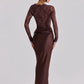 Off Shoulder Lace Satin Maxi Dress Women Elegant Long Sleeve Ruched Bodycon Mermaid Evening Club Party Formal Dress