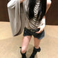 Slanted Shoulders t-Shirt Women One-Sided Flare Sleeve Folds Solid Skinny Simple Classic Street Leisure Chic Outfit