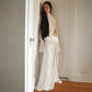 White Mesh Sheer 2 Piece Set Turtleneck Flared Sleeve Top Split Skirt Sexy Outfits Women's Matching Sets
