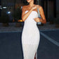 Wedding Side Slit Maxi Dress Women Y2K Strapless Sleeveless Jacquard Skinny Dinner Banquet Party Vacation Vestidos