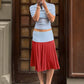 Fashion Summer 3-Piece Set Women Turtleneck Folds Shawl+Simple Solid Tank Tops+Patchwork Color Blocking Skirt Outfit