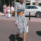 Polka Dot Print 2 Piece Set Women Trend O-Neck Full Sleeve Crop T-Shirt+Capri Pants Fashion Chic Street Sport Suits