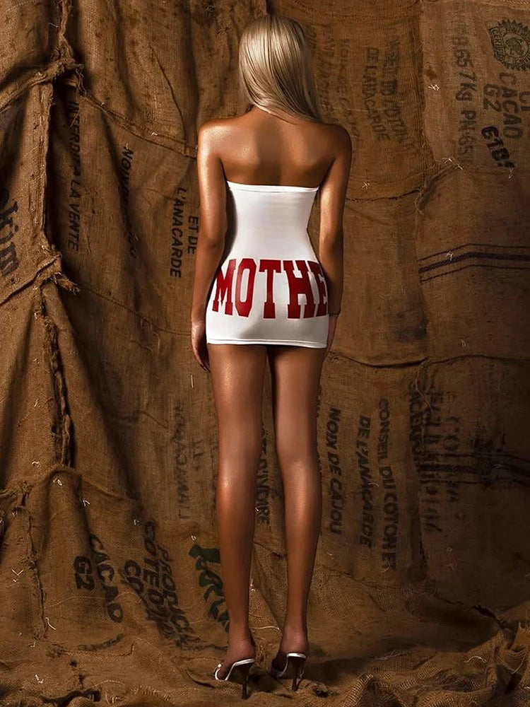 Fashion Print Mini Dress Women Sexy Off Shoulder Sleeveless Backless Skinny Peach Hip Hot Girls Wild Style Outfits