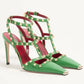 2026 Women's Rivet Low Heel Square Head Stiletto Sandals Fashion Show Party Summer Women's High Heel Sandals