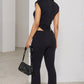Sexy 2Piece Set Women Tracksuit Sleeveless O-Neck Side Split Bodysuit+Flare Pants Stretch Midnight Matching Clubwear