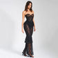 See Through Lace Corset Top Mermaid Dress Women Elegant Sexy Evening Party Long Maxi Dresses Red Black