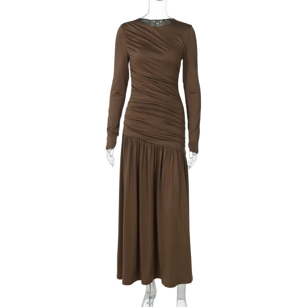Autumn Long Sleeve Ruched Sexy Maxi Dress For Women Fashion Elegant Solid Bodycon Club Party Long Dresses Female 2025