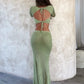 Women's Crochet Knit 2 Piece Skirt Set Hollow Out Crop Top Long Sleeve Backless Tie Up Club Bodycon Dress Outfits