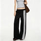 Y2K Women Side Striped Wide Leg Sweatpants Elastic Waist Loose Floor‑Length Sport Trousers Streetwear Casual Pants
