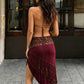 Leopard Patchwork Tassel 2 Piece Set Women Sexy Backless Halter Bandages Tank Top+Irregular Hem Skirt Hottie Clubwear