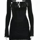 Hollow Out Spaghetti Strap Dresses Women Sexy High Waist Long Sleeve Party Outfits Solid Backless Black Fishbone Dress