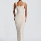 Square Neck Spaghetti Strap Sexy Maxi Dress Women Lace Mesh Striped Bodycon Elegant Wedding Guest Evening Party Dresses