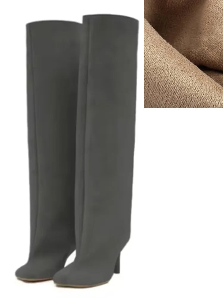 Autumn and Winter New 6cm Slim High Heels Knee High Women's Boots Round Toe Fashionable Women's Long Boots Knight Boots