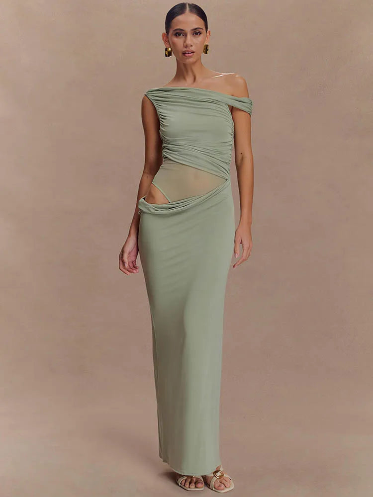 One Shoulder Slinky Sexy Maxi Dress Women Summer Fashion Backless Sleeveless Split Club Party Long Dress Elegant