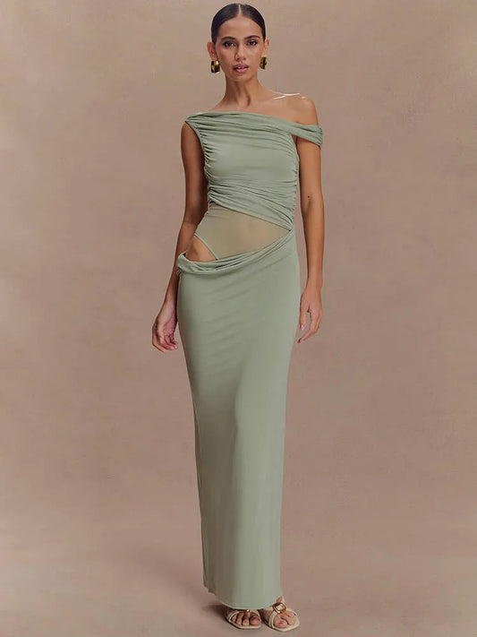 One Shoulder Slinky Sexy Maxi Dress Women Summer Fashion Backless Sleeveless Split Club Party Long Dress Elegant