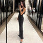 Polka Dot Print Black Elegant Dress 3d Flower-applique Deep V Neck Backless Long Split Dresses for Summer