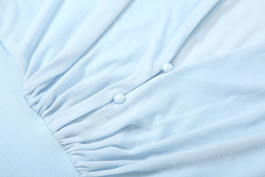 Sexy See Through Maxi Dress Women Deep V-Neck Full Sleeve Summer Vacation Fashion Beach Party Ruched Elegant Vestidos