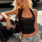 Lace Patchwork Vest Women Halter Low-Neck Skinny Sexy Midnight Hottie Classic Music Festival Elasticity Streetwear