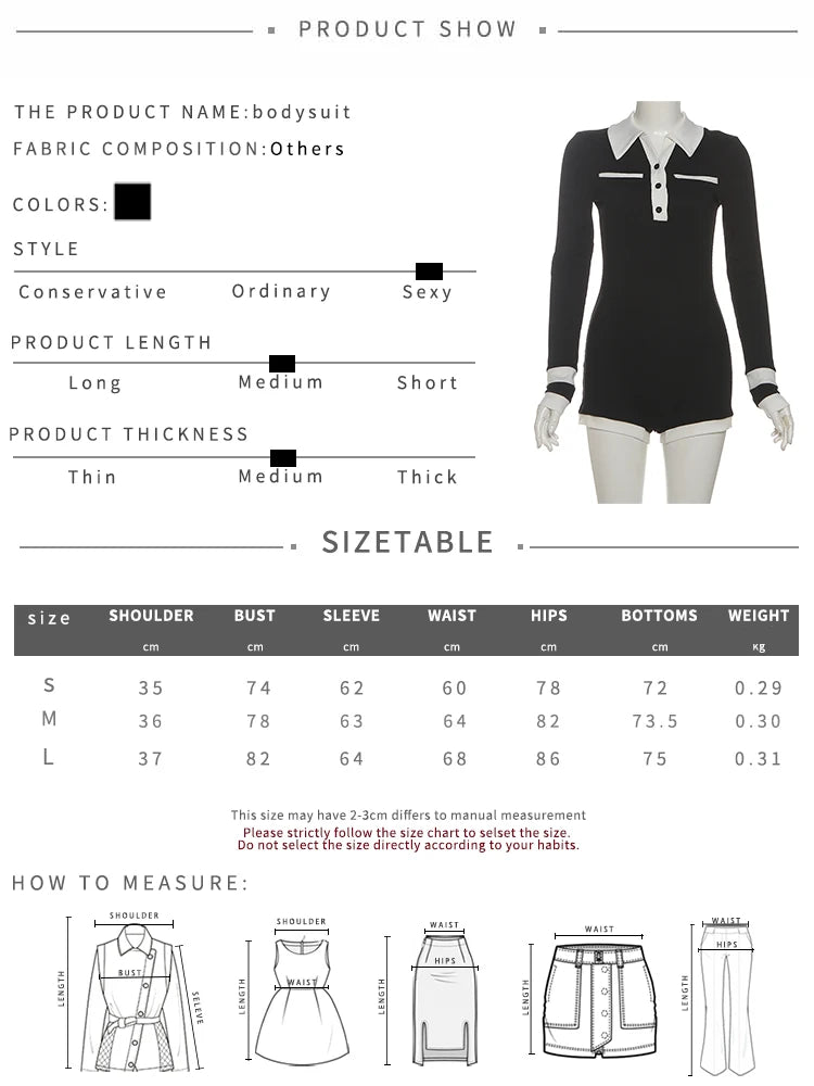 Contrast Patchwork Playsuits Women Ribbed Button Polo-Neck Full Sleeve Skinny Stretch Wrap Hip Street Fashion Rompers
