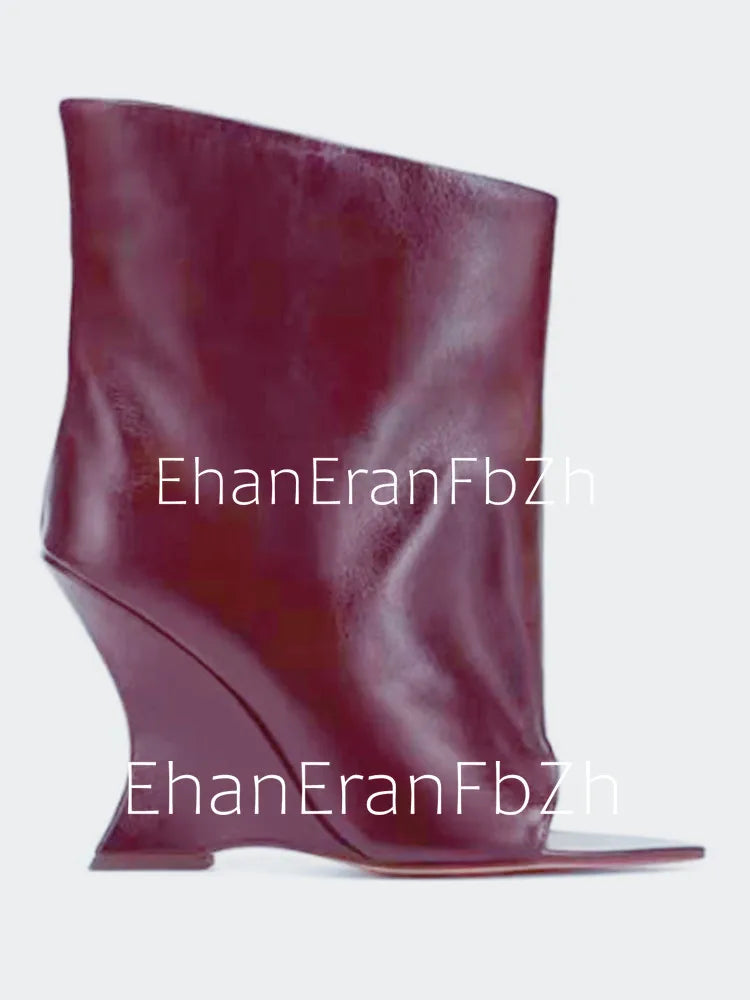 Ladies' Spring/Summer New Fish Mouth Slope High Heel Short Boots with Pointed Toe Exposed Cool Boots, Mid Top Boots