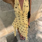 Polka Dot Mesh Yellow Dress Women Sexy Cowl Neck Backless Mini Dresses