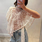 Y2K Fairy Mesh See Through Casual High Neck Looseshawls Women Floral Lace Embroidery Shawl Tops Asymmetrical Streetwear