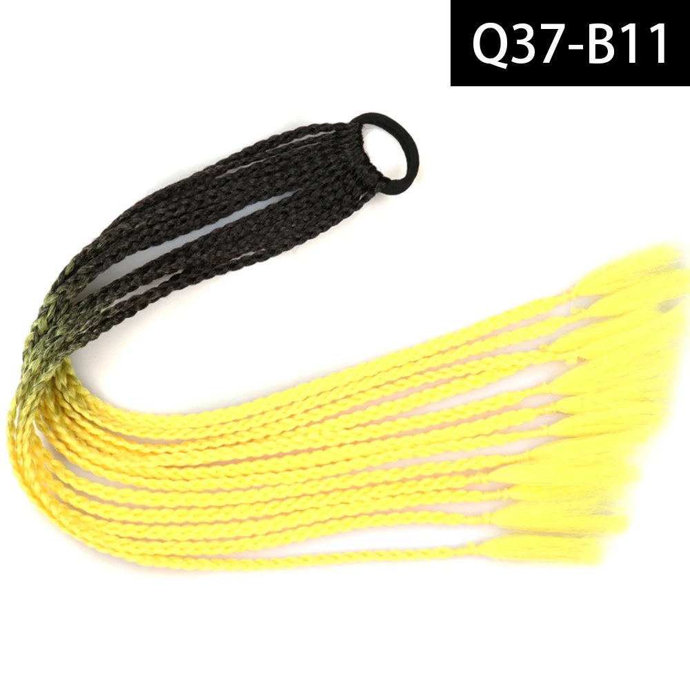 Synthetic Colored Braided Ponytail Hair Extension Rainbow Color Braids Pony Tail With Elastic Band Girl's Pigtail
