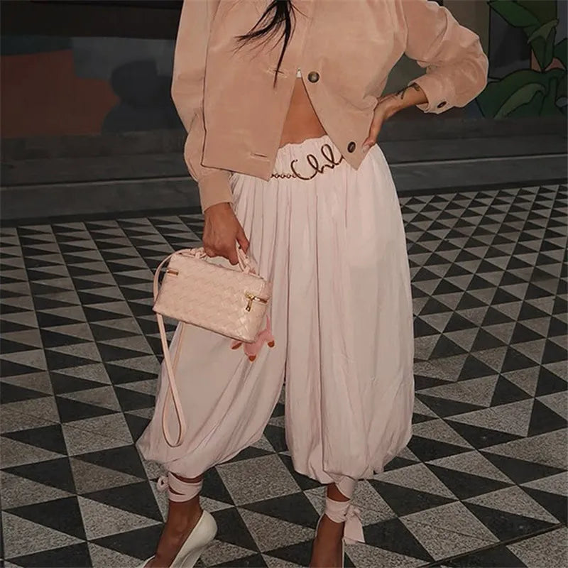 Women's Casual Harem Pants Solid Color Loose Fit Elastic Waisted Joggers Boho Trousers for Daily Life Vacation Travel