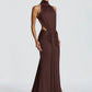 Turtleneck Backless Sexy Maxi Dress Women Gown Elegant Off-shoulder Sleeveless Ruched Bodycon Club Party Long Dress