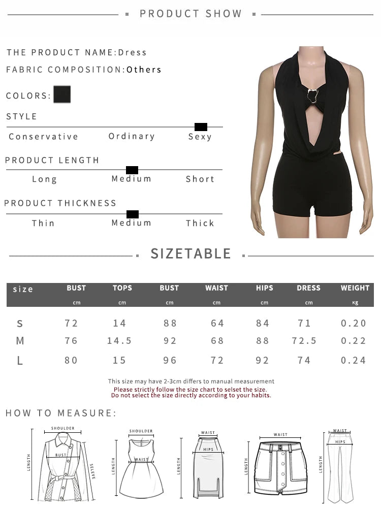 Sexy 2Piece Set Irregular Metal Rings Tube Tops+Bandage Halter Backless Swing Collar Playsuit Midnight Matching Suit