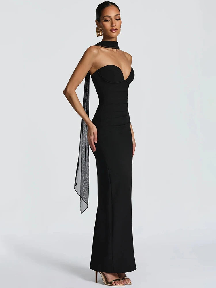 Off-shoulder Backless Sexy Maxi Dress Women Gown Elegant Zipper Halter Sleeveless Bodycon Club Party Long Dresses