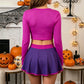 Women Retro Cosplay Two Piece Outfit Long Sleeve Crop Top Pleated Mini Skirt Role Play Costume