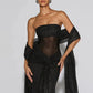 Sparkle Strapless Draped Sexy Maxi Dress Women Elegant Off-shoulder Sleeveless Backless Ruched Club Party Long Dress