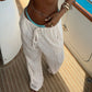 Textured Sheer Beach Trousers Casual Drawstring Baggy Wide Leg Pants for Woman Vacation Outfits