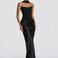 Chic Satin Patchwork Dress Women Elegant Simple Ruched Sleeveless Stretch Fashion Trend Evening Party Club Bodycon