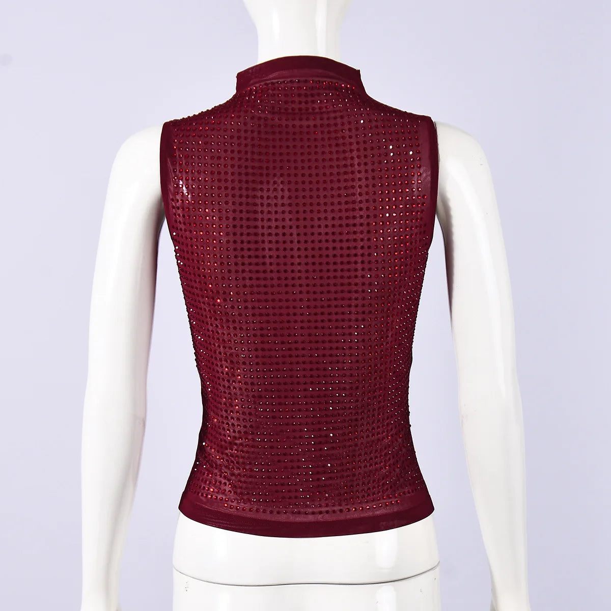 Women Sequin Mesh Tank Tops Turtle Neck Sleeveless Rhinestone Decor Slim Fit Summer Vest Shirts Sparkly Party Clubwear